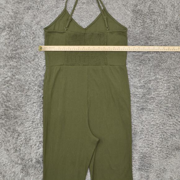 NEW Aerie Women's Size XL Jumpsuit Dress Green Long Casual Cotton V Neck Solid - Picture 5 of 8